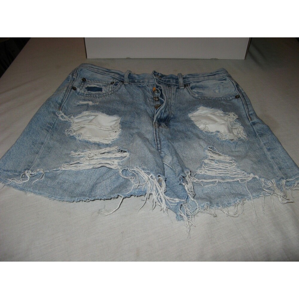 Womens American Eagle 905 Boyfriend Button Fly Blue Denim Shorts 8 Destroyed